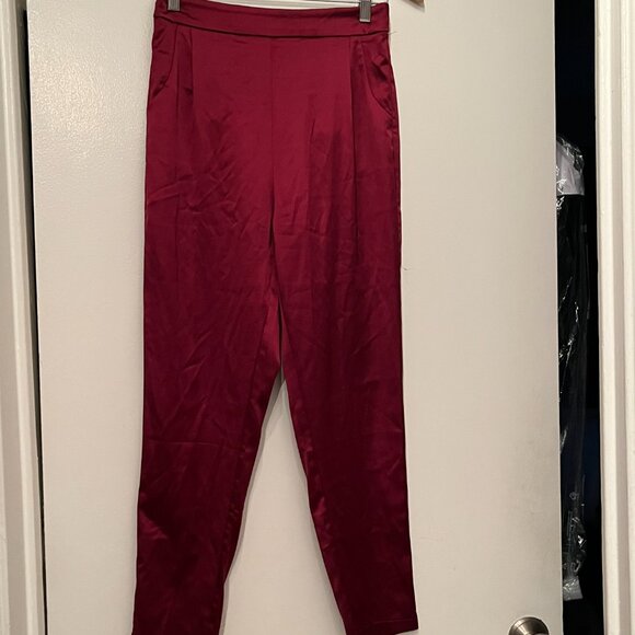 Red Satin Pants with Elastic Waist & Front Pockets – Size Medium - Picture 14 of 16